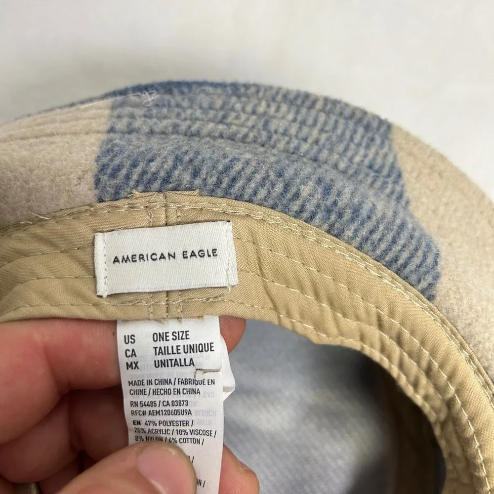 Gorpcore American Eagle Womens OS Blue Plaid Wool Blend‎ Winter Bucket Hat